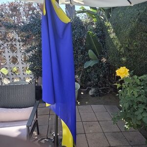 Elegant Blue and Yellow One Shoulder Dress